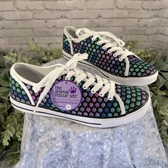 Animal Rescue Multicolor Paw Print on Black Canvas Lace-up Sneakers WMS 11M✨NWT✨ - Picture 10 of 10
